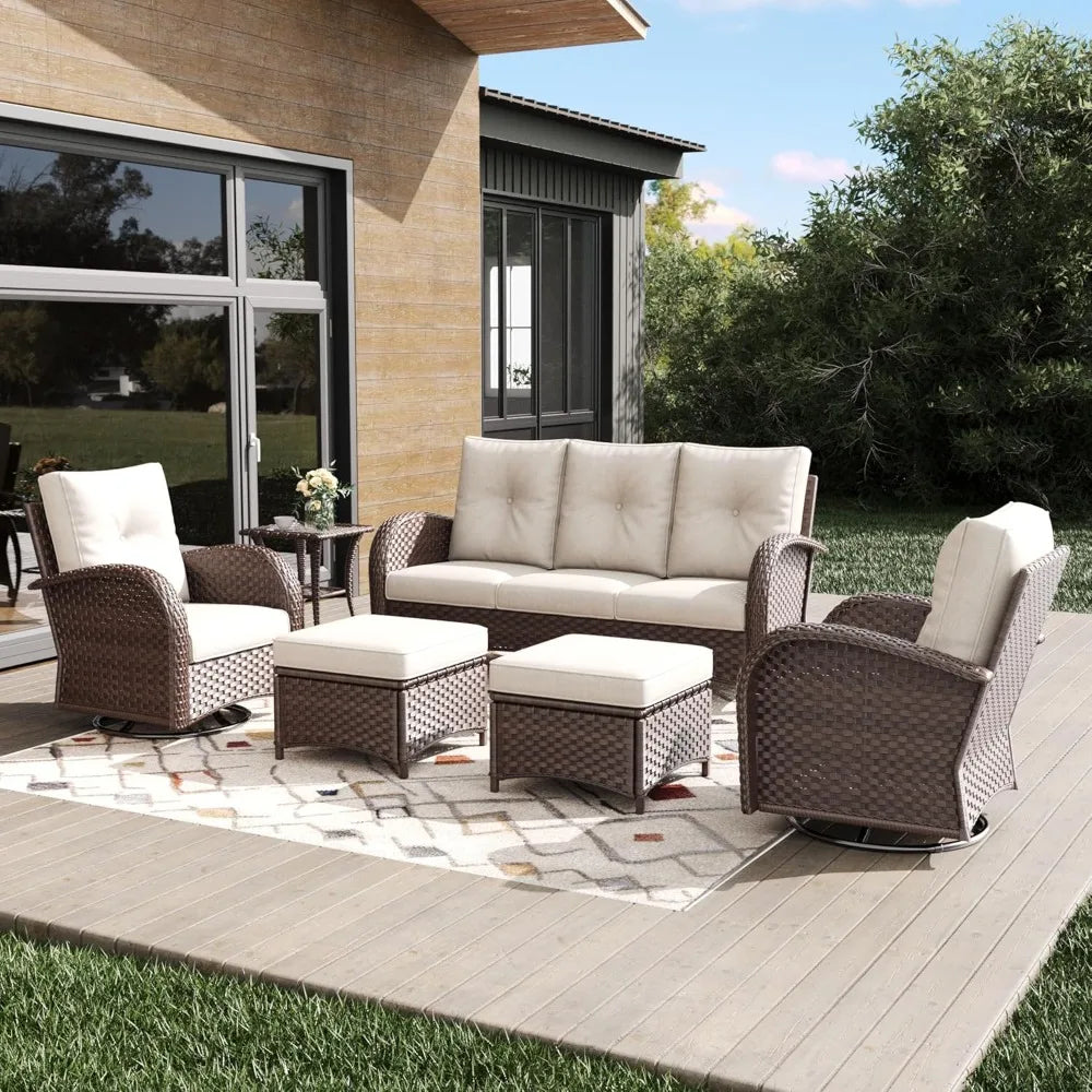 Outdoor Patio Furniture Sets 6 Pieces Wicker Swivel Rocker Chairs and Sofa Sets with Coffee Table for Backyard Deck
