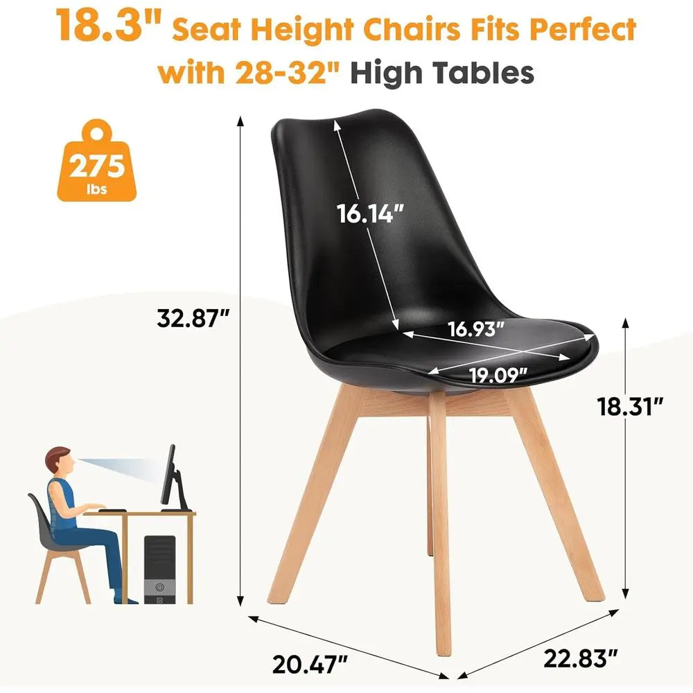 Dining Chairs Set of 4, Modern Dining Room Chairs or Kitchen, PU Leather Cushion and Upholstered Side Seating with Wood Legs, Bl