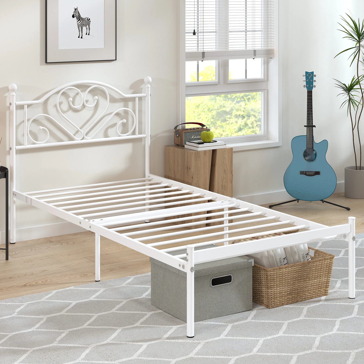 Twin Bed Frame with Headboard, Heavy Duty Metal Platform Bed with Under Bed Storage