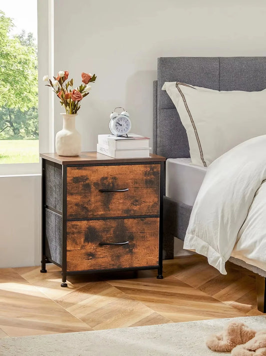 Modern Minimalist Nightstand with Two Fabric Drawers for Storage