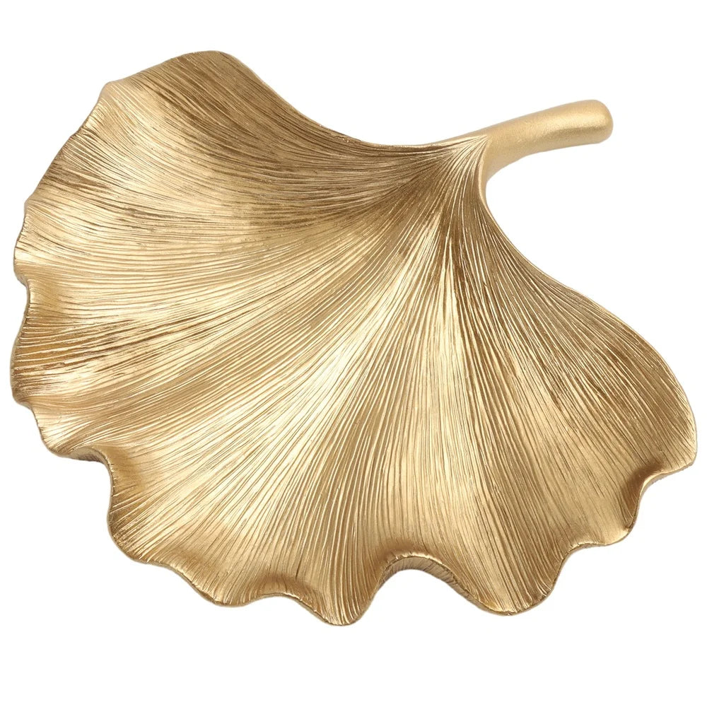 3 Pack Gold Leaf Shaped Tabletop Trinket Tray Ginko Style Jewelry Storage Decorative Display Accent Indoor Home Decor