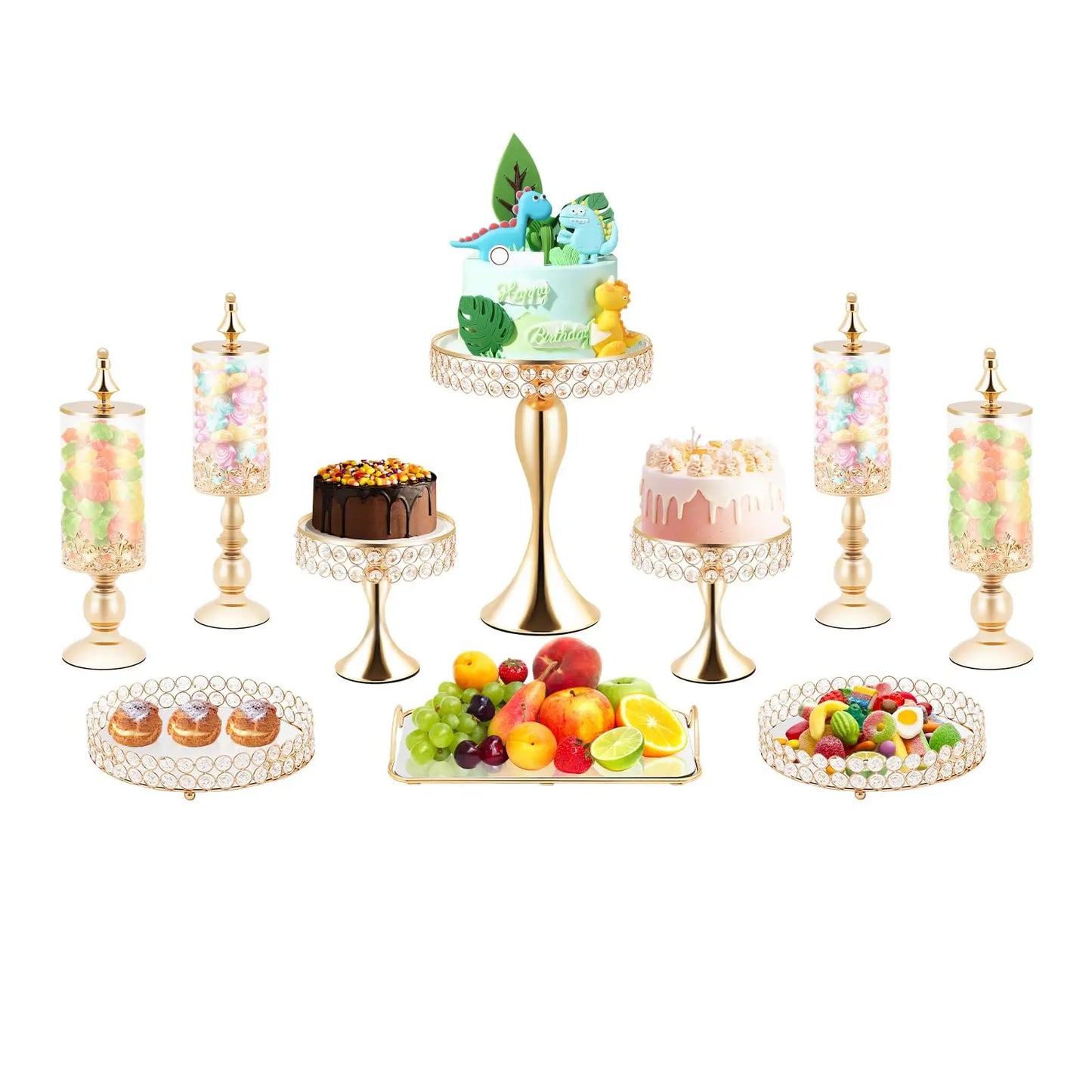 10 Pcs Cake Stand Set Gold Crystal Dessert Table Plate Set,Metal Cupcake Tray Candy Fruit Display Tower for Wedding Afternoon Tea