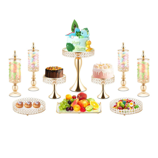 10 Pcs Cake Stand Set Gold Crystal Dessert Table Plate Set,Metal Cupcake Tray Candy Fruit Display Tower for Wedding Afternoon Tea
