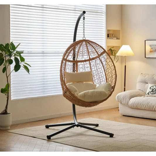 Indoor/Outdoor Hanging Chair/Hammock Chair with Stand, Hanging Swing Egg Chair with Removable & Washable Grey Cushions, Hammocks