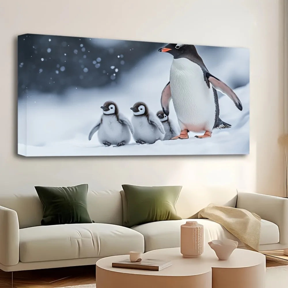 Penguin Photo Art Poster On Pine Frame Wall Decor Artwork