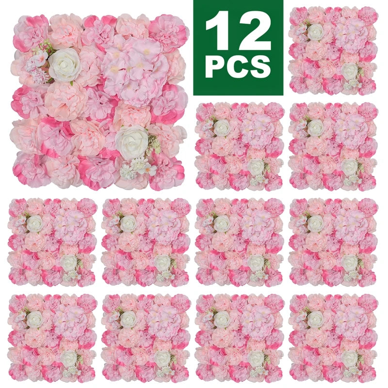 12pcs Artificial Flowers Wall Panels 16.5* 16.5Inch Silk Roses Home decoration Floral Backdrop Ideal for Wedding Celebrations