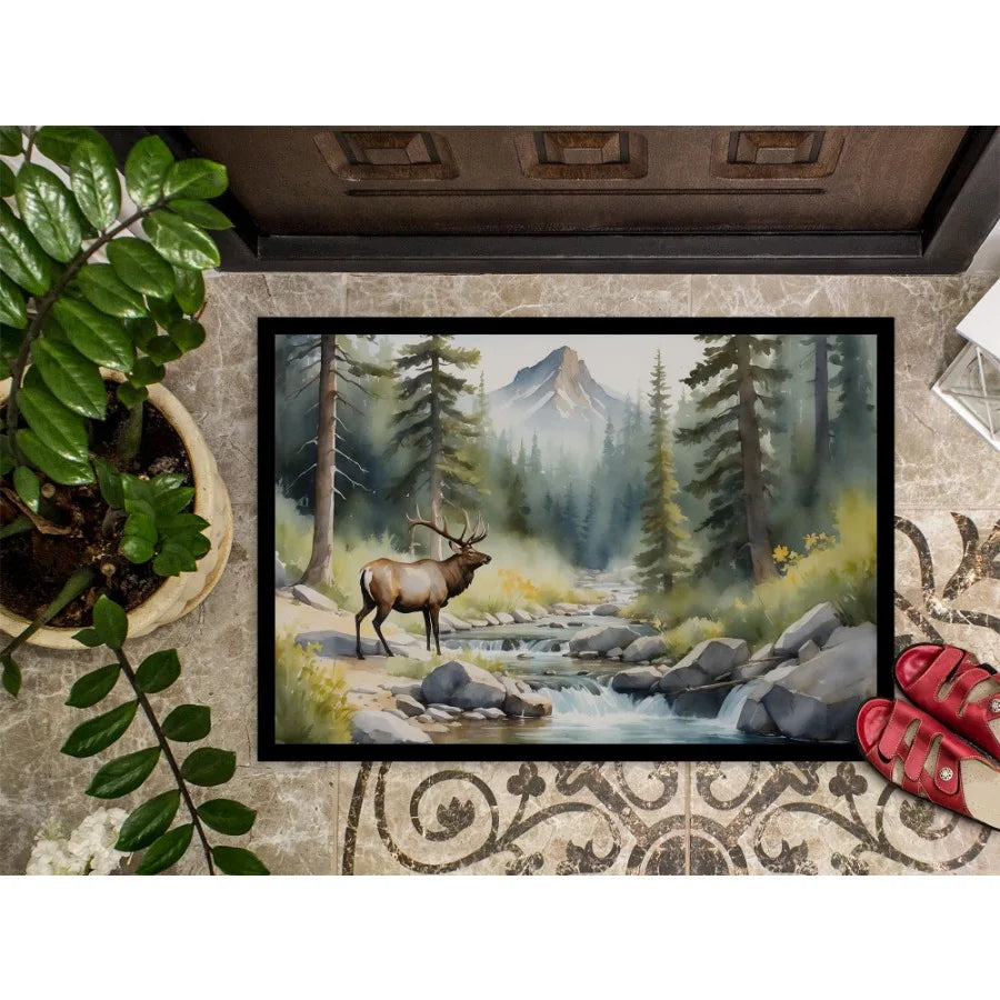 Mountain Stream Elk Doormat Front Door Mat Indoor Outdoor Rugs for Entryway Non Slip Washable Low Pile 24H X 36W
