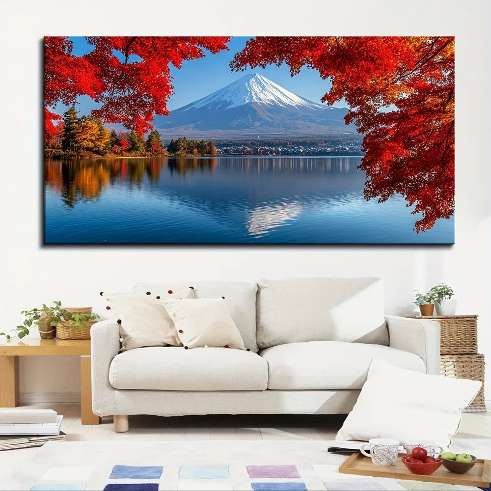 Mount Fuji Morning Mist Canvas Print In Pine Wood Frame