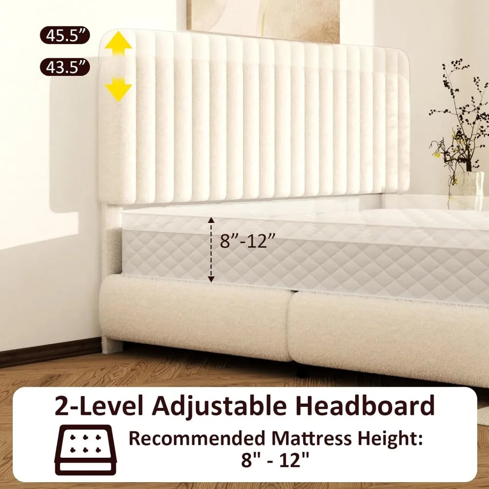 ZHUXIANG Cloud Bed Frame Boucle Platform Headboard