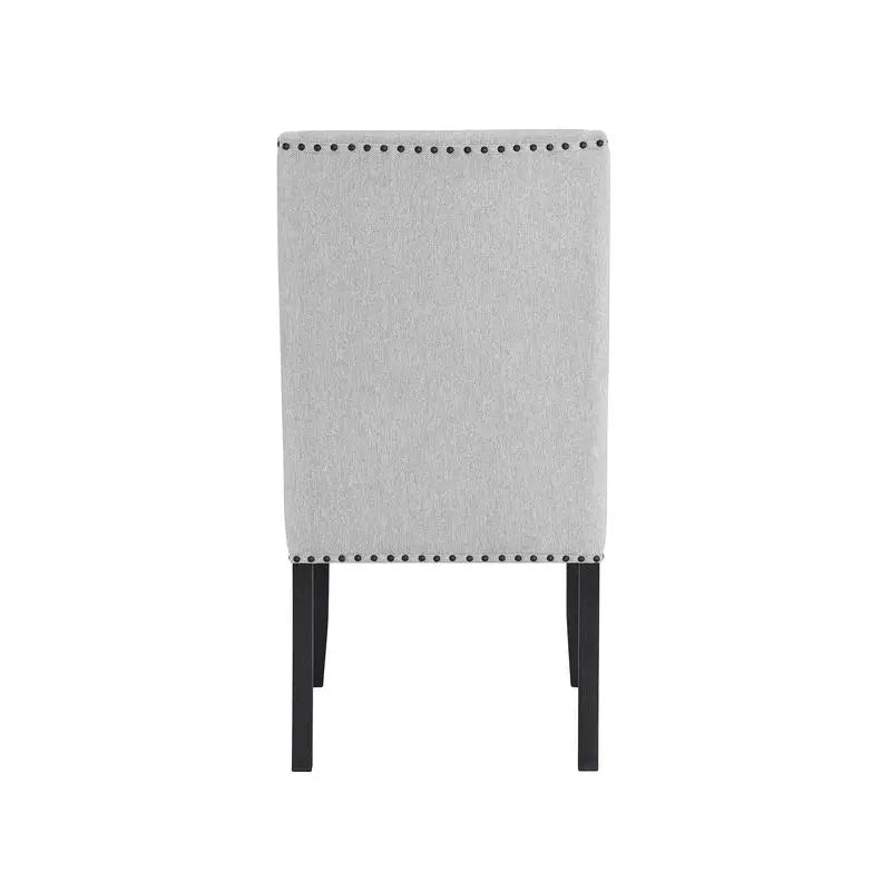 Contemporary 5pc Dining Set with White Marble Round Table, Dove Gray Upholstered Wingback Chairs, Black Solid Wood Finish for
