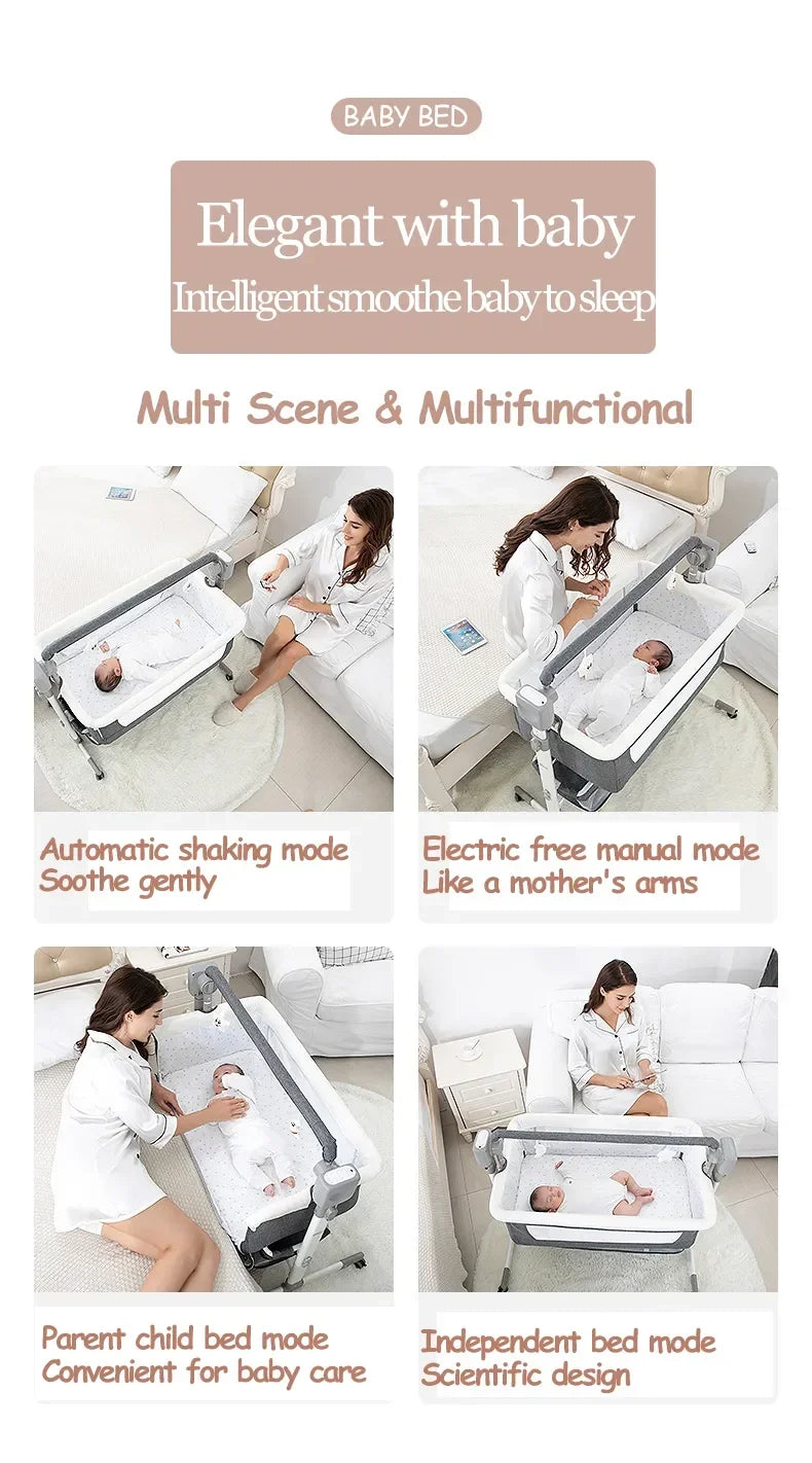 Electric Bluetooth Baby Crib Portable Baby Bed Baby Easy to Clean Travel Bed with Mattress Cradle for Newborns Infant Cot 0-3 Y.