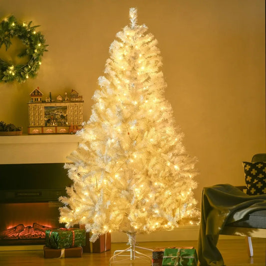 6 ft Tall Prelit Artificial Christmas Tree Holiday Dr with 638 Branches 220 Warm White LED Lights Auto Open White
