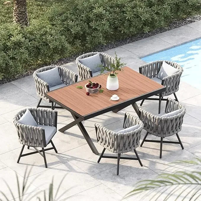 9-Piece Outdoor Dining Set for 8, Patio Dining Furniture Set for 8 Swivel Rope Wicker Chairs