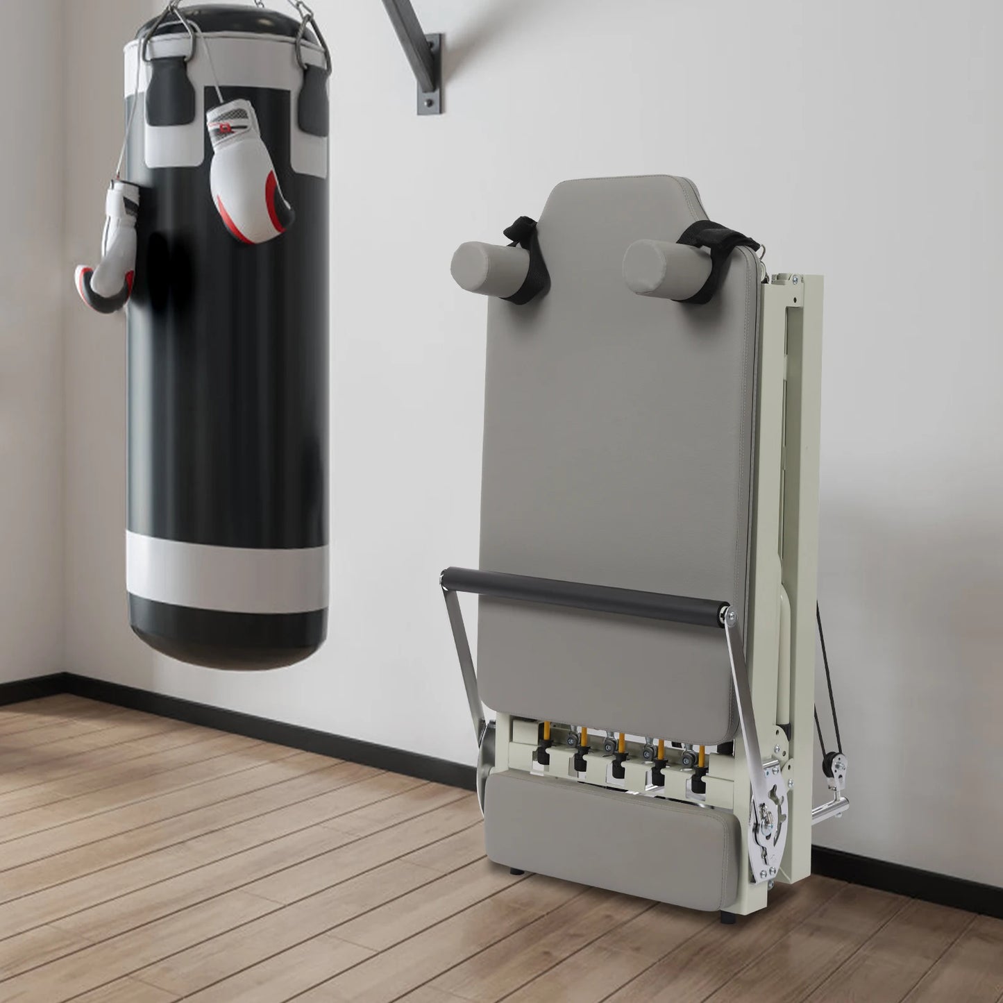Foldable Pilates Reformer Machine with Latex Springs, 3-Level Rope Adjustment & 4-Position Foot Bar – Gym Yoga Fitness Equipment