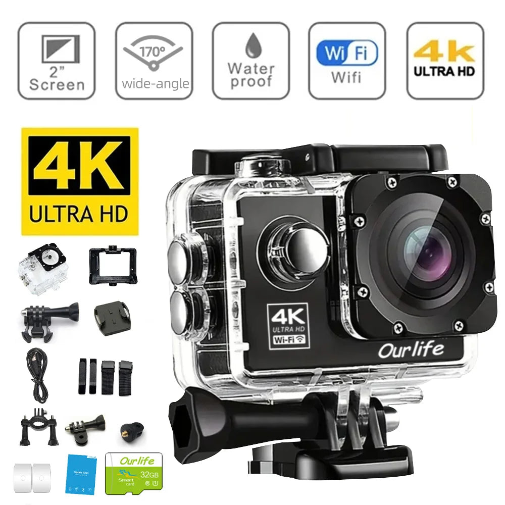 OURLIFE Action Camera 4K Ultra HD 16MP Waterproof 30M