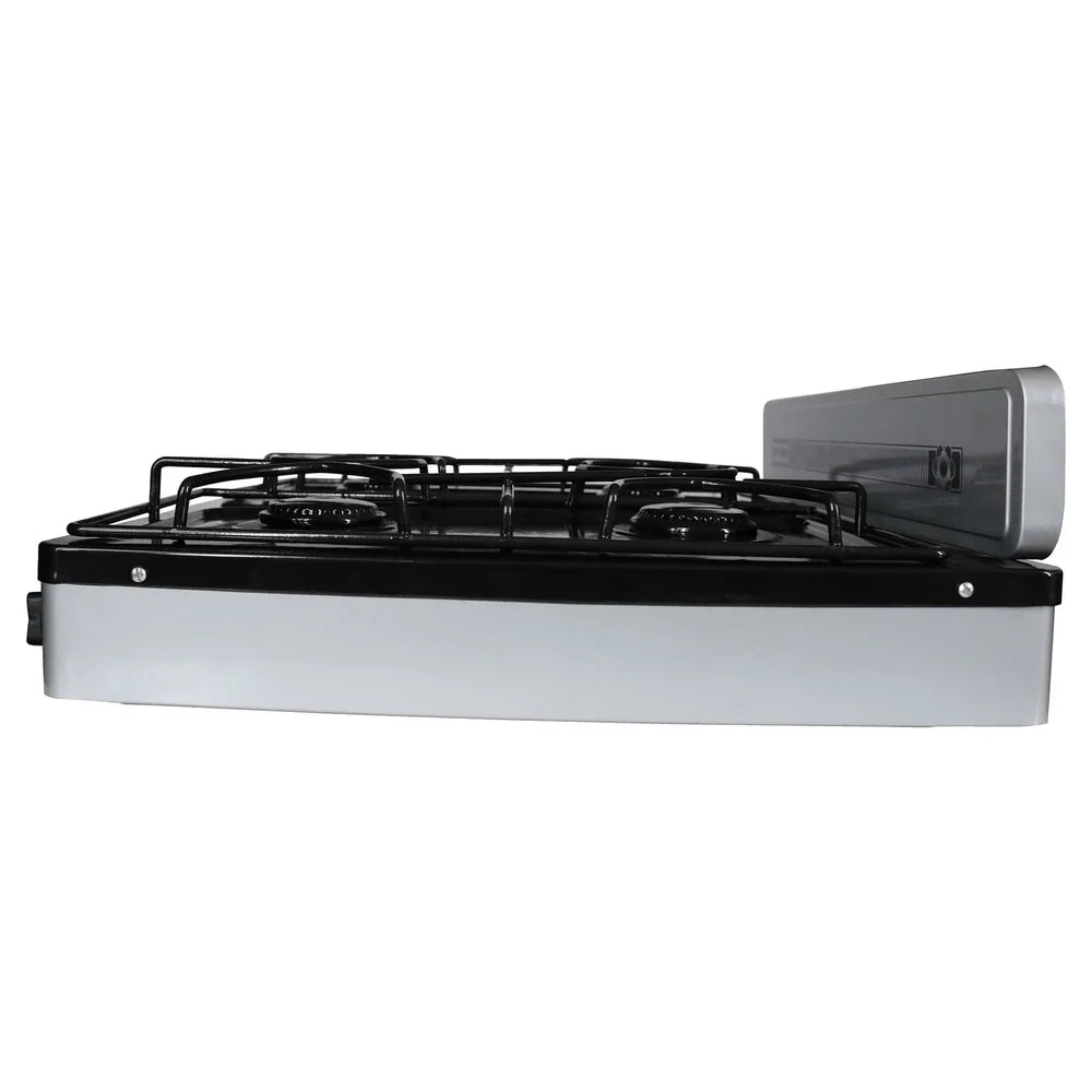 4-Burner Portable Liquid Propane Stove Top with Adjustable Flames and Protective Porcelain Cover Ideal Outdoor Cooking