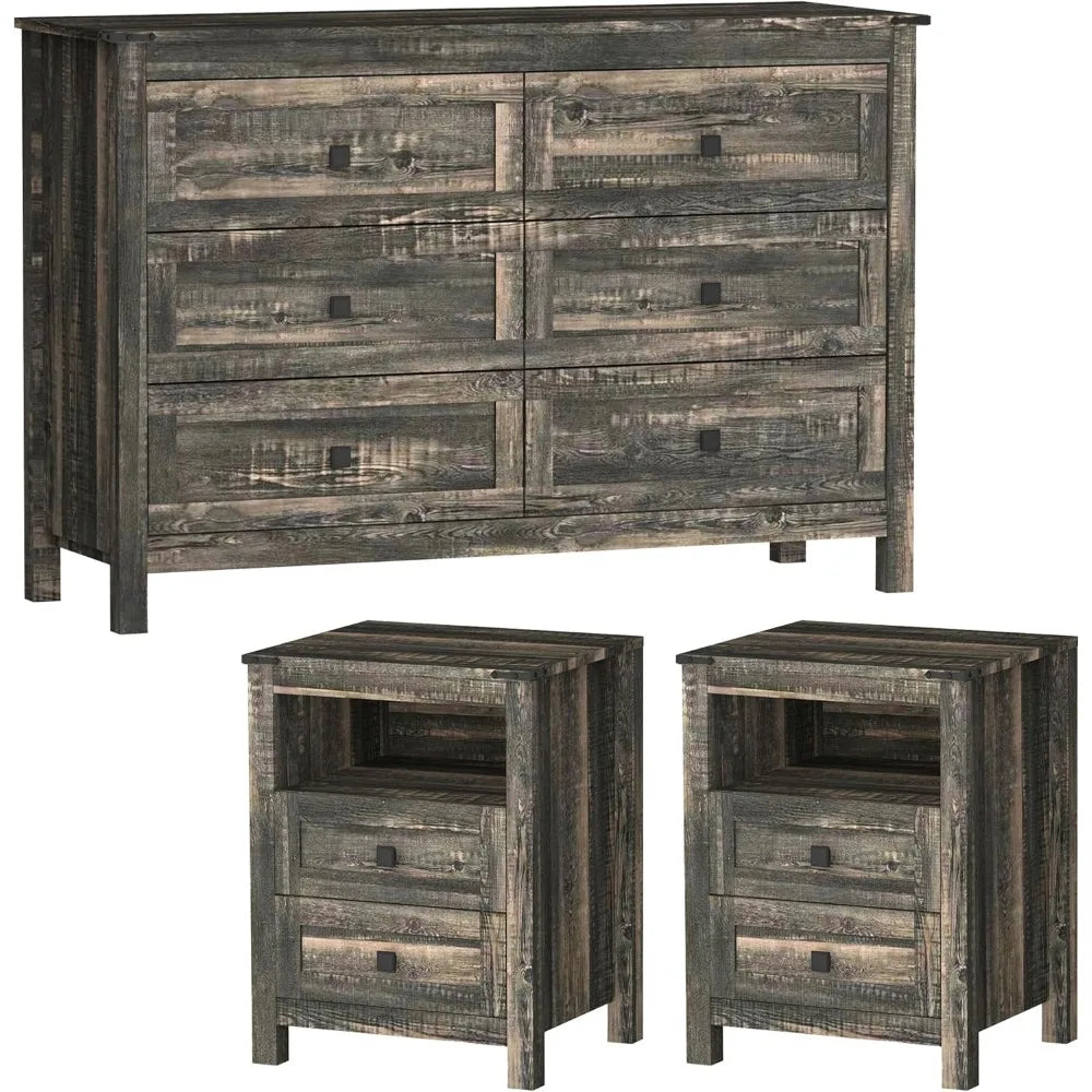 RBXC Farmhouse Bedroom Set 3 Rustic Dresser Nightstands
