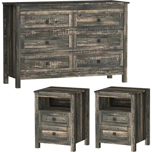 RBXC Farmhouse Bedroom Set 3 Rustic Dresser Nightstands