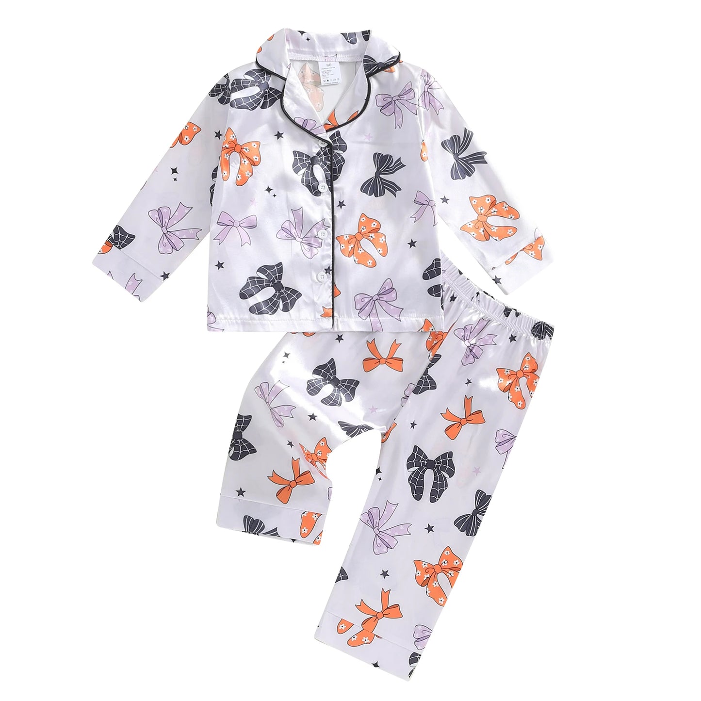 Women s Halloween Pajama Sets with Long Sleeve Lapel Pumpkin Bow Print Shirt and Pants for Cozy Sleepwear