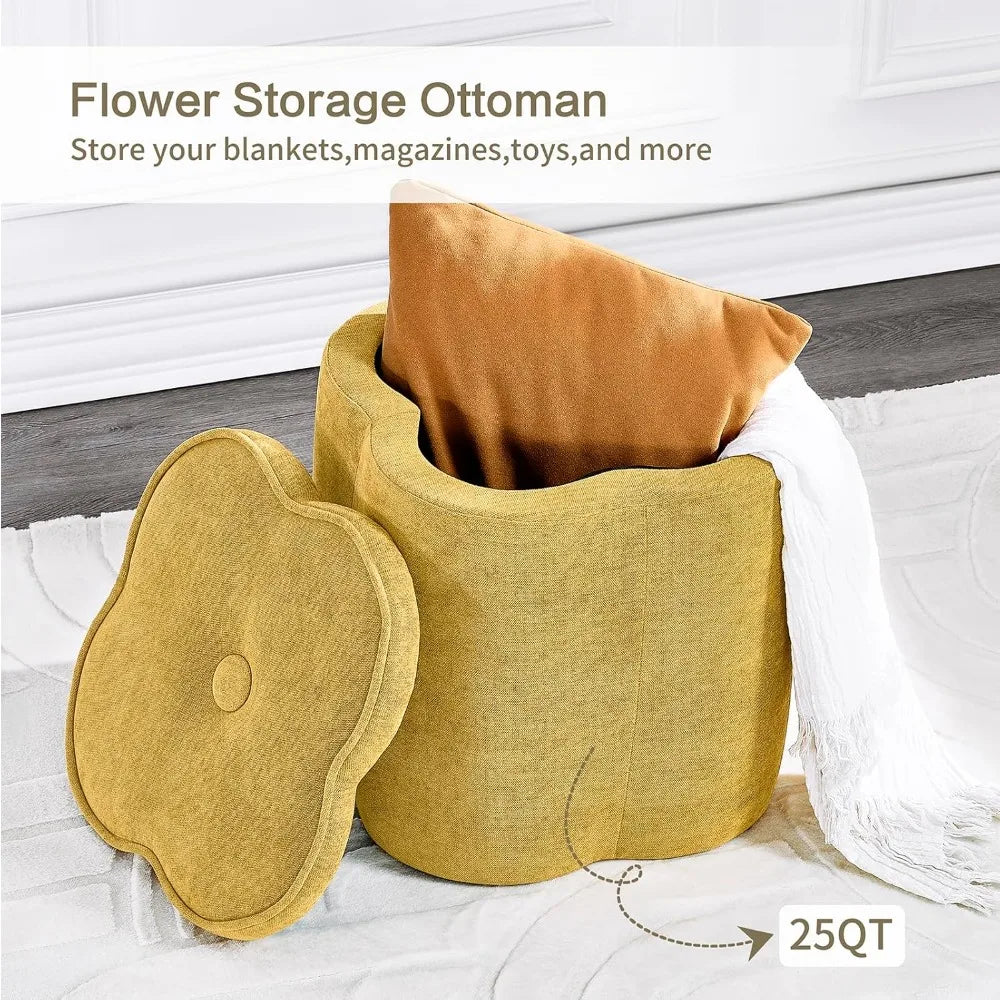 HUANZHUANG Flower Foot Rest Ottoman With Storage Chenille