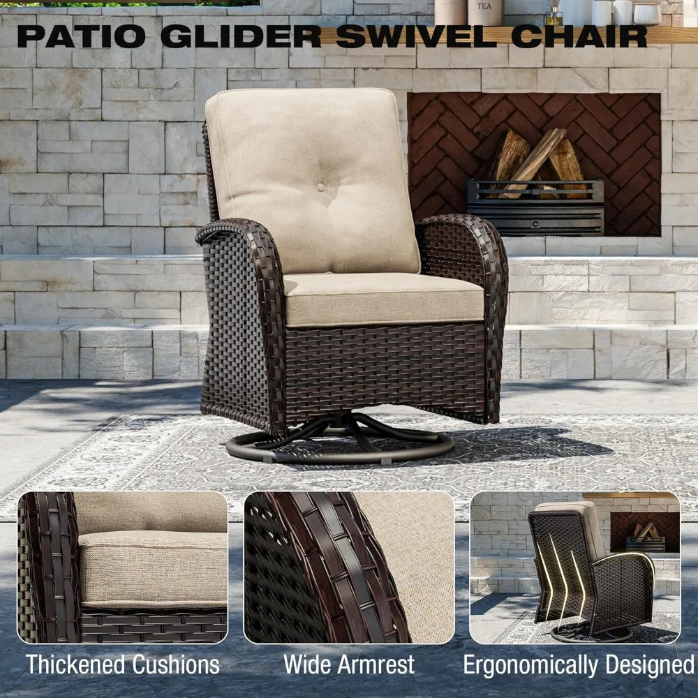 5 Piece Patio Furniture Set, Outdoor Swivel Chair Sets with Thick Cushion and Ottoman, Wicker Patio Conversation Set for Porch