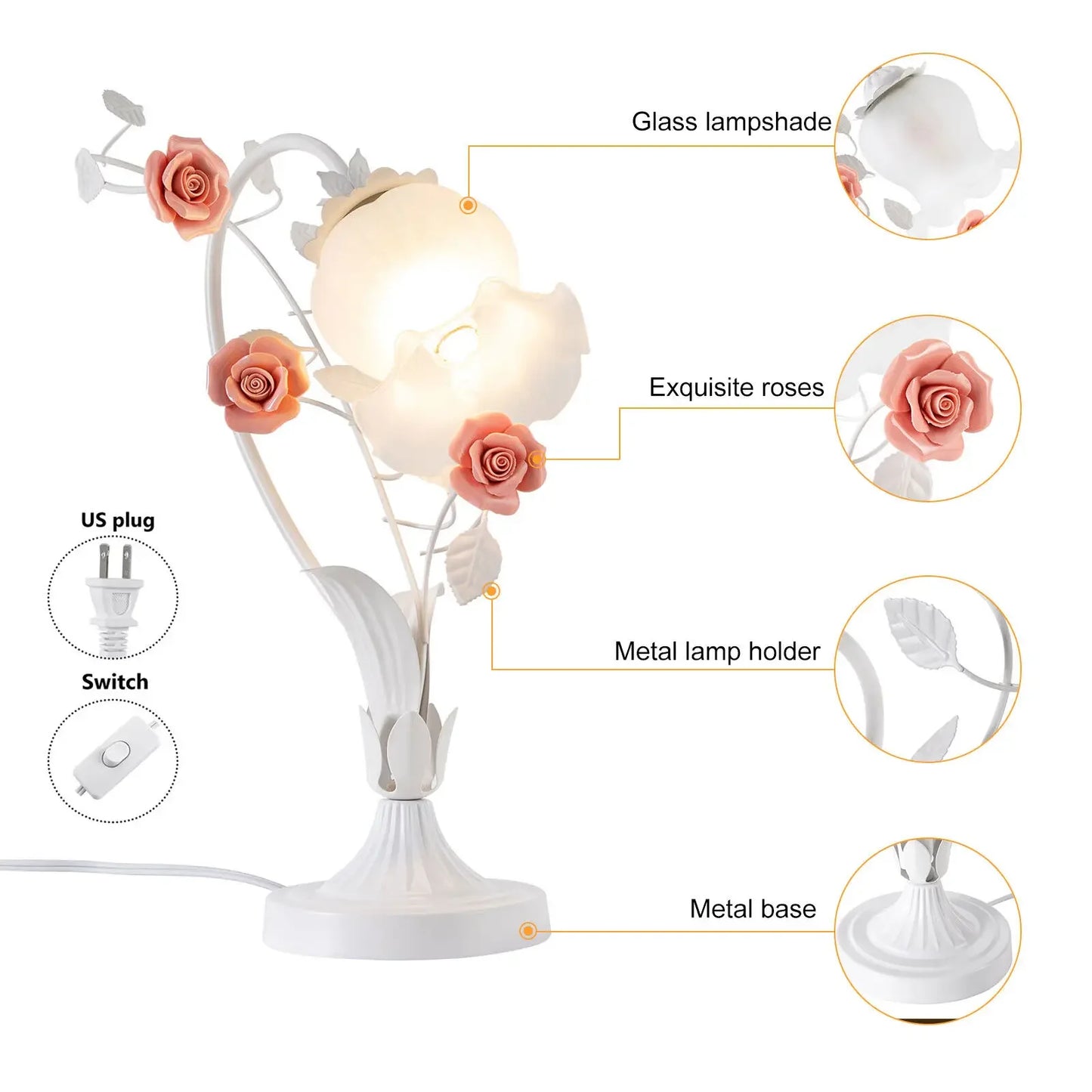 Pink Rose Decorative Lamp - Glass Shade LED Lighting, E26 Bulb for Home & Gifts