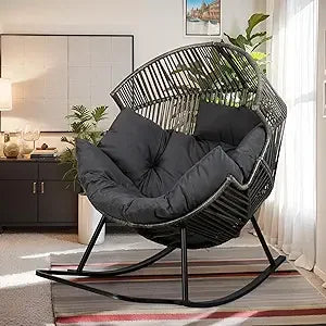 Wicker Egg Rocking Chair with Cushion for Outdoor Relaxation