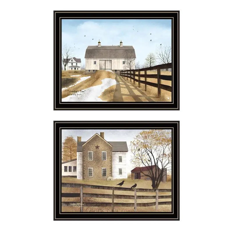 2-Piece Autumn Barn Vignette Black Framed Wall Art for Living Room, Farmhouse Decor, Bedroom Print by Billy Jacobs