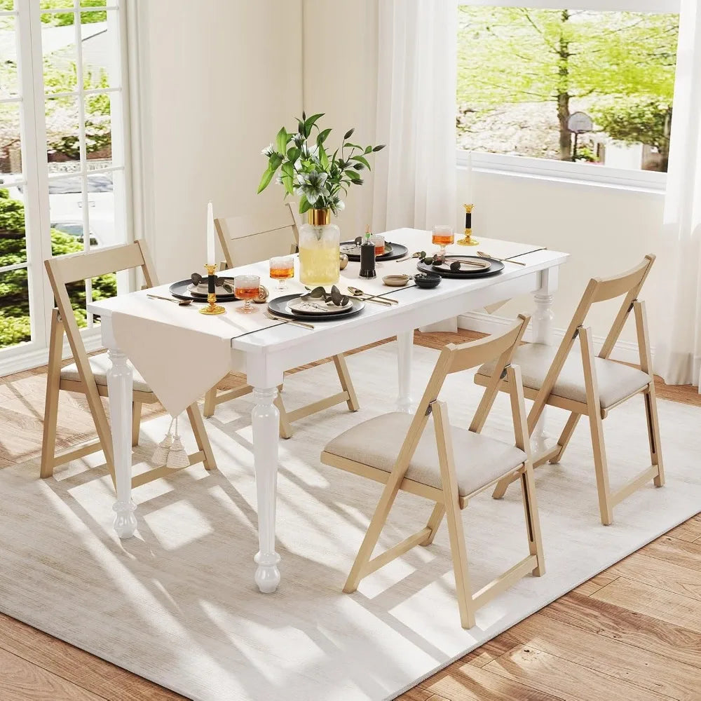 Set of 4 Folding Dining Chairs, Modern Design with Cushioned Seats and Rounded Backs, Rubberwood Frame, Space-Efficient
