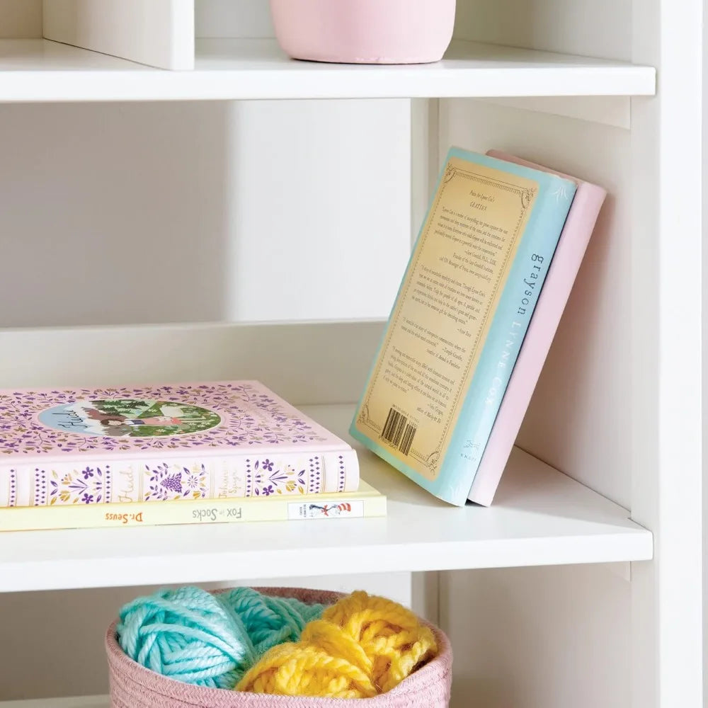 Kids Jr. Dollhouse Bookcase - Creamy White: Wooden Organizer Shelves with Two Storage Compartments for Books, Dolls