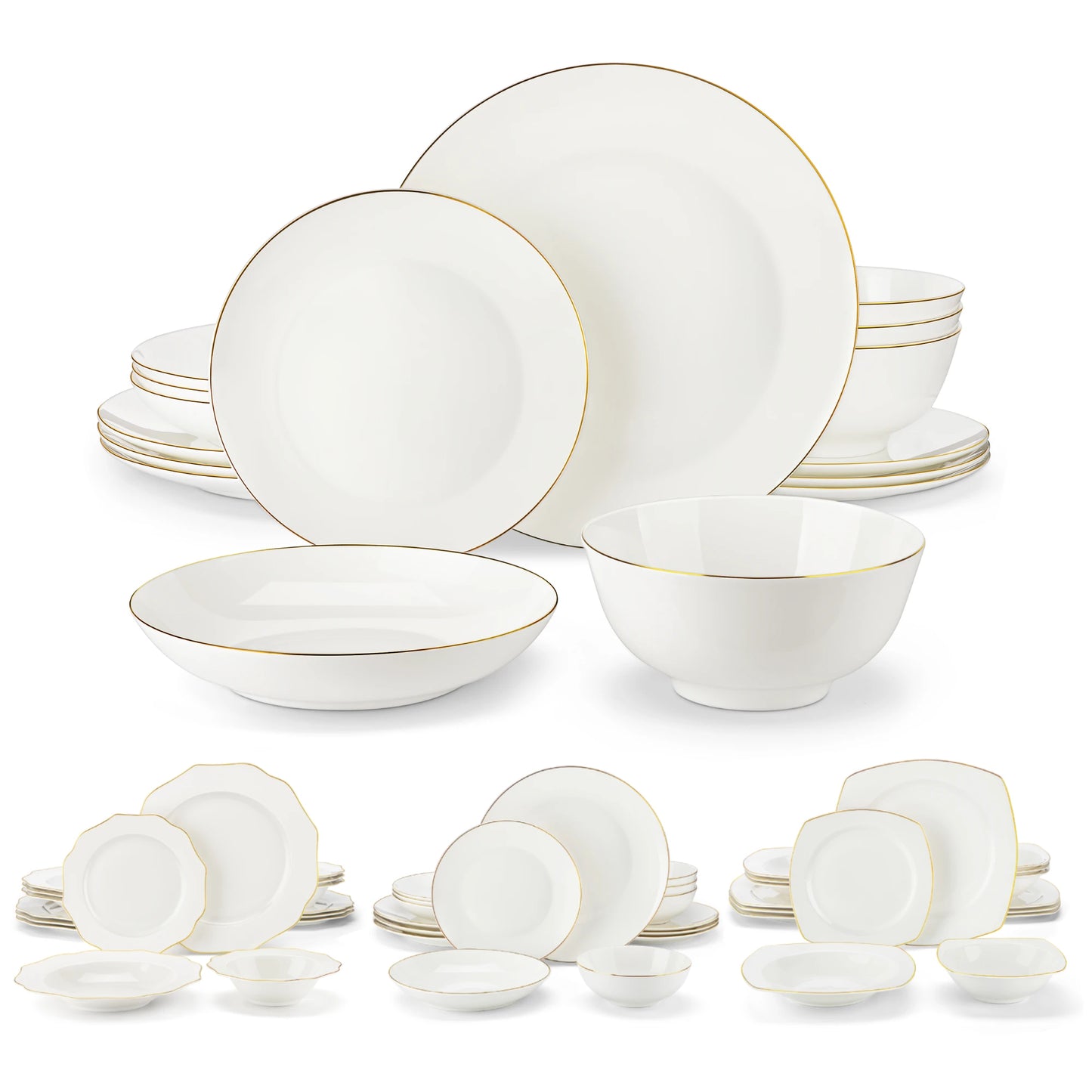 MALACASA 16/32-PIECE Nordic European White Bone China Tableware Set with Bowl,Dinner&Dessert&Soup Plate Set for 4/8 person