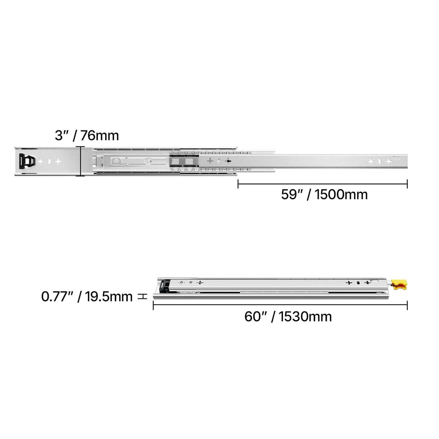 VEVOR Set of 2 Drawer Rails Sizes Ranging from 16 to 60 in 250 lbs Weight Limit Lockable Drawer Rails Ball Bearing Side Mount