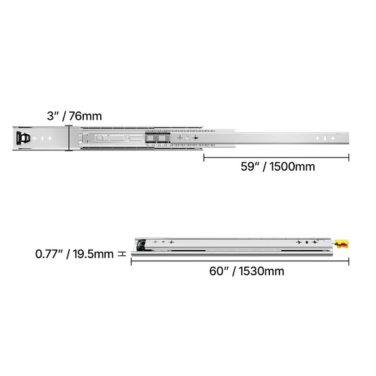 VEVOR Set of 2 Drawer Rails Sizes Ranging from 16 to 60 in 250 lbs Weight Limit Lockable Drawer Rails Ball Bearing Side Mount