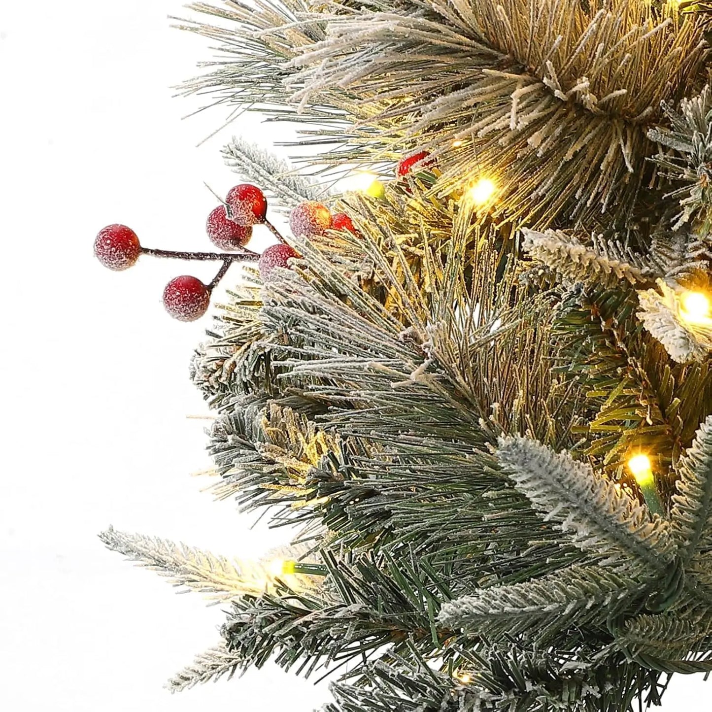 4.5ft Pre-Lit Artificial Christmas Tree, Small Flocked Potted Christmas Trees with 200 LED Lights, Xmas Tree for Tabletop