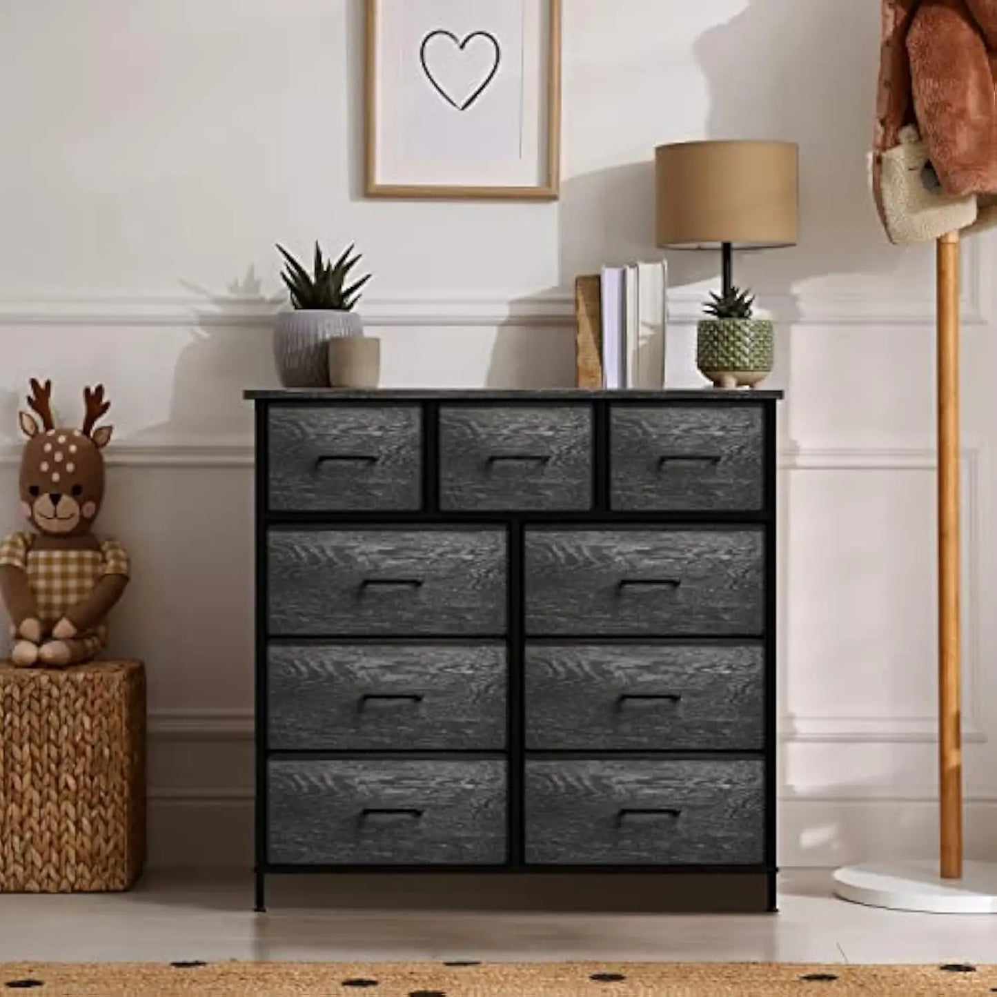 Dresser with 9 Faux Wood Drawers  Storage Unit Organizer Chest for Clothes Bedroom  Hallway  Living Room  Closet