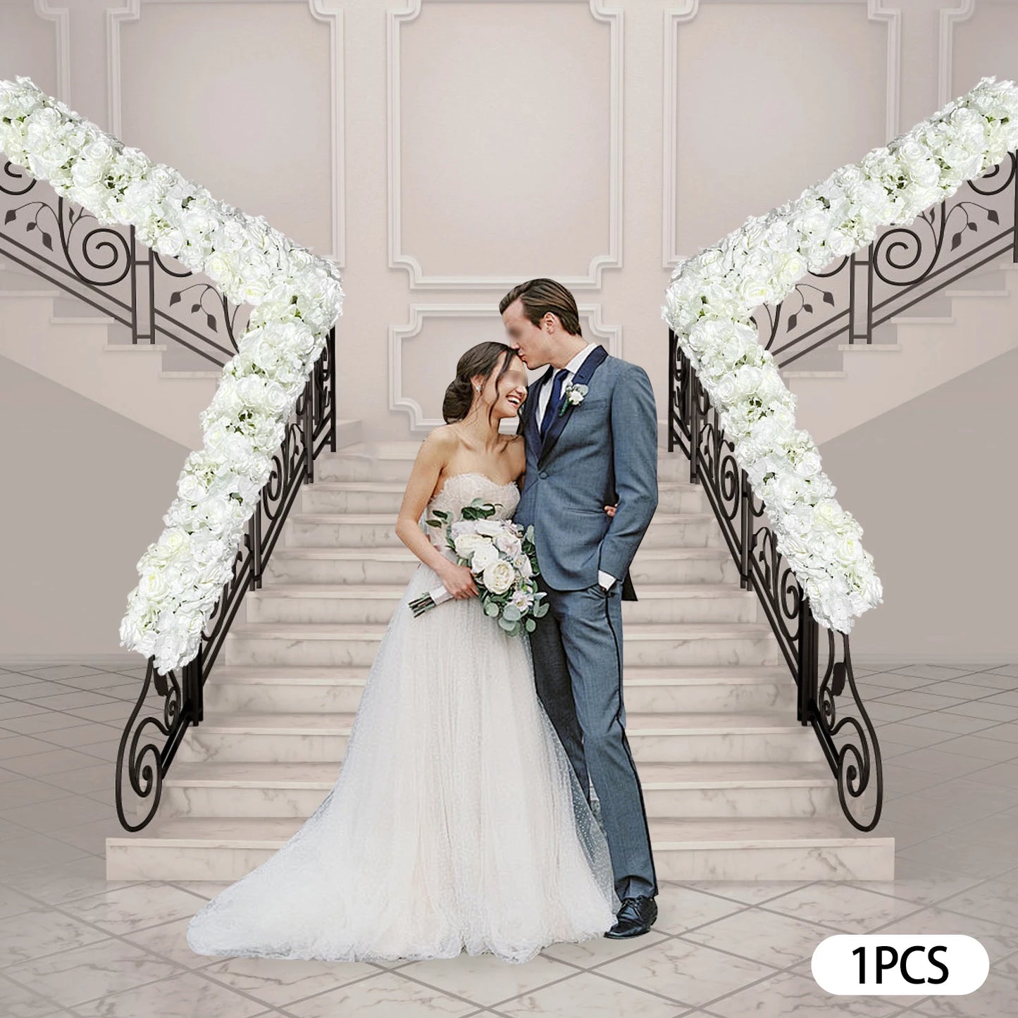 Artificial Flower Arch Decor 39.37 Inch Artificial Silk White Rose Flower Garlands for Wedding Ceremony and Reception Backdrop