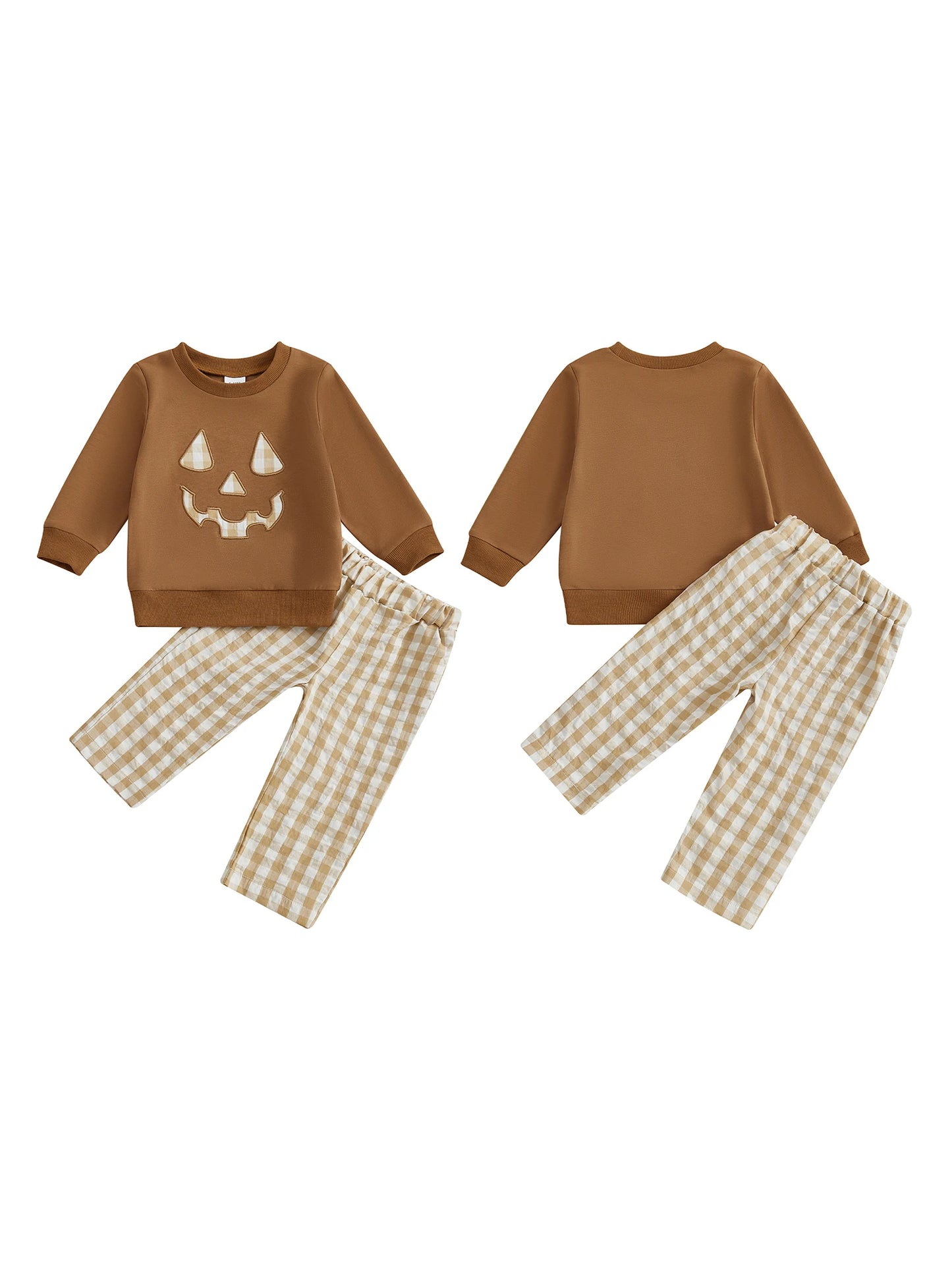 Infant 2-Piece Halloween Costume Set with Long Sleeve Pullover Top and Plaid Pants - Adorable Toddler Clothing for the Spooky