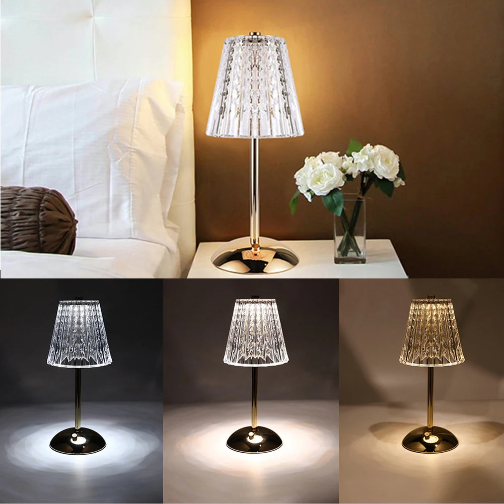 3 Colors LED Crystal Table Lamp Dimmable Bedside Night Light Rechargeable Romantic Wireless Creative for Bedroom Living Room
