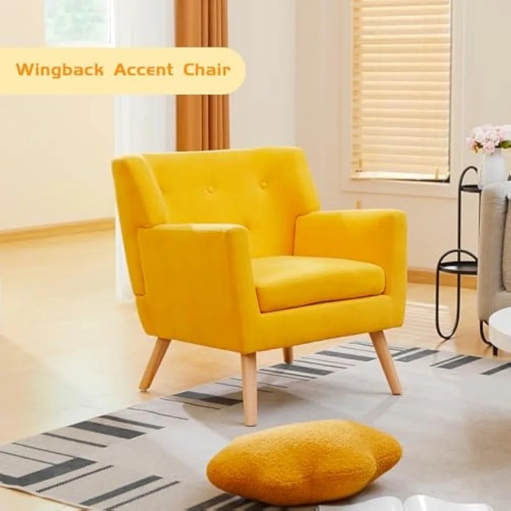 Accent Chair, Mid-Century Modern Living Room Chairs, Button Tufted Upholstered Armchair Sofa Chairs with Cushion, Comfy