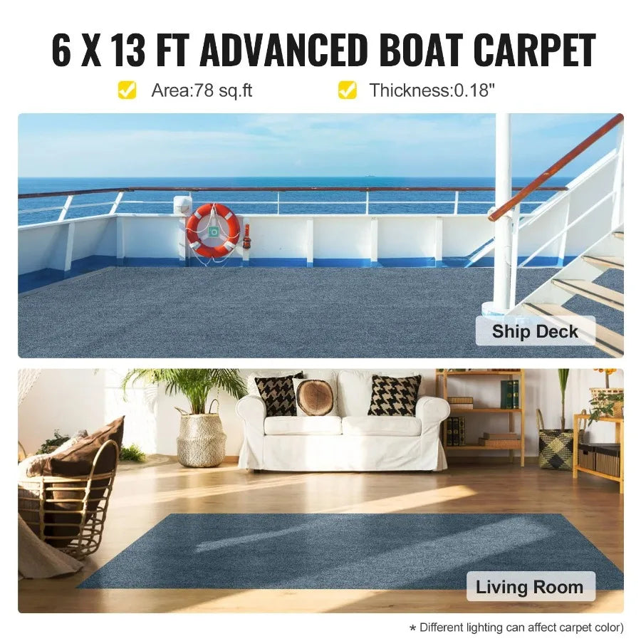 Gray Marine Carpet 6 ft x 13.1 ft Boat Carpet Rugs Indoor Outdoor Rugs for Patio Deck Anti-Slide TPR Water-Proof Back Cut Outd