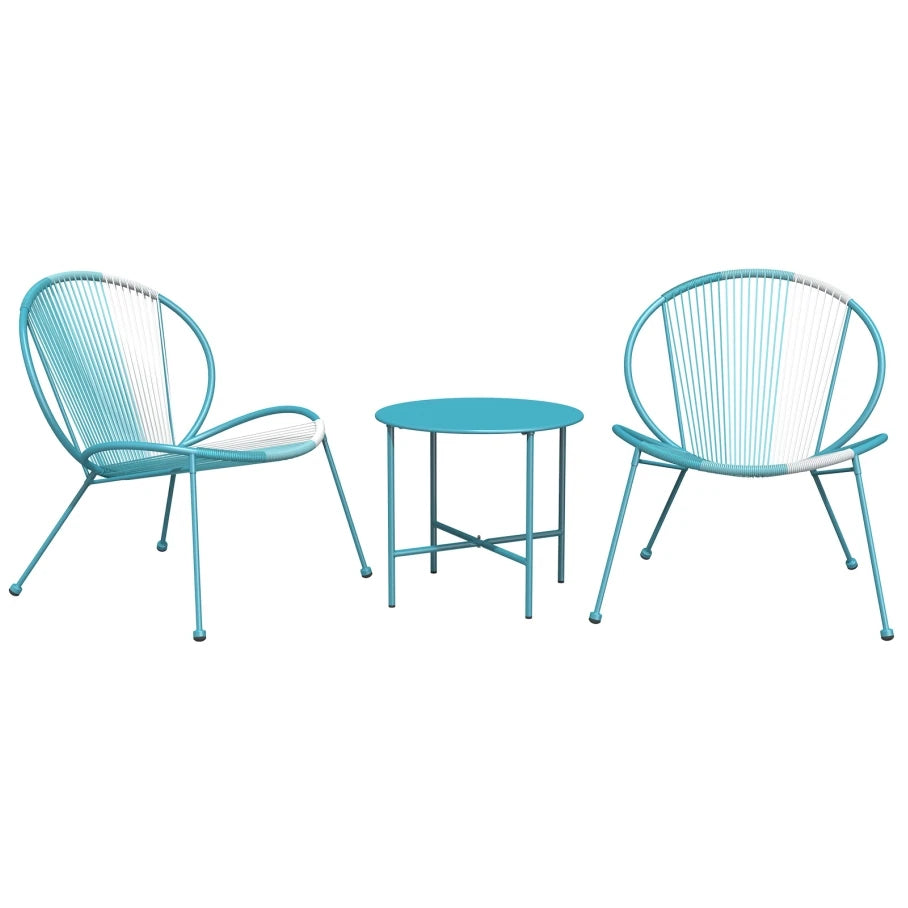 3-Piece Outdoor Acapulco Chair Set, Patio Conversation Low Seat Bistro Sets with Wicker Rope Coffee Table and 2 Chairs