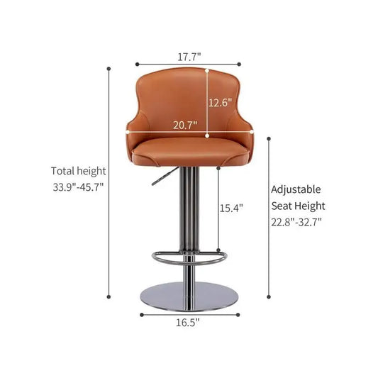 Black Titanium Stainless Steel Bar Stool, Modern Leather Chair w/ Backrest, Swivel Adjustable Height for Kitchen Counter &