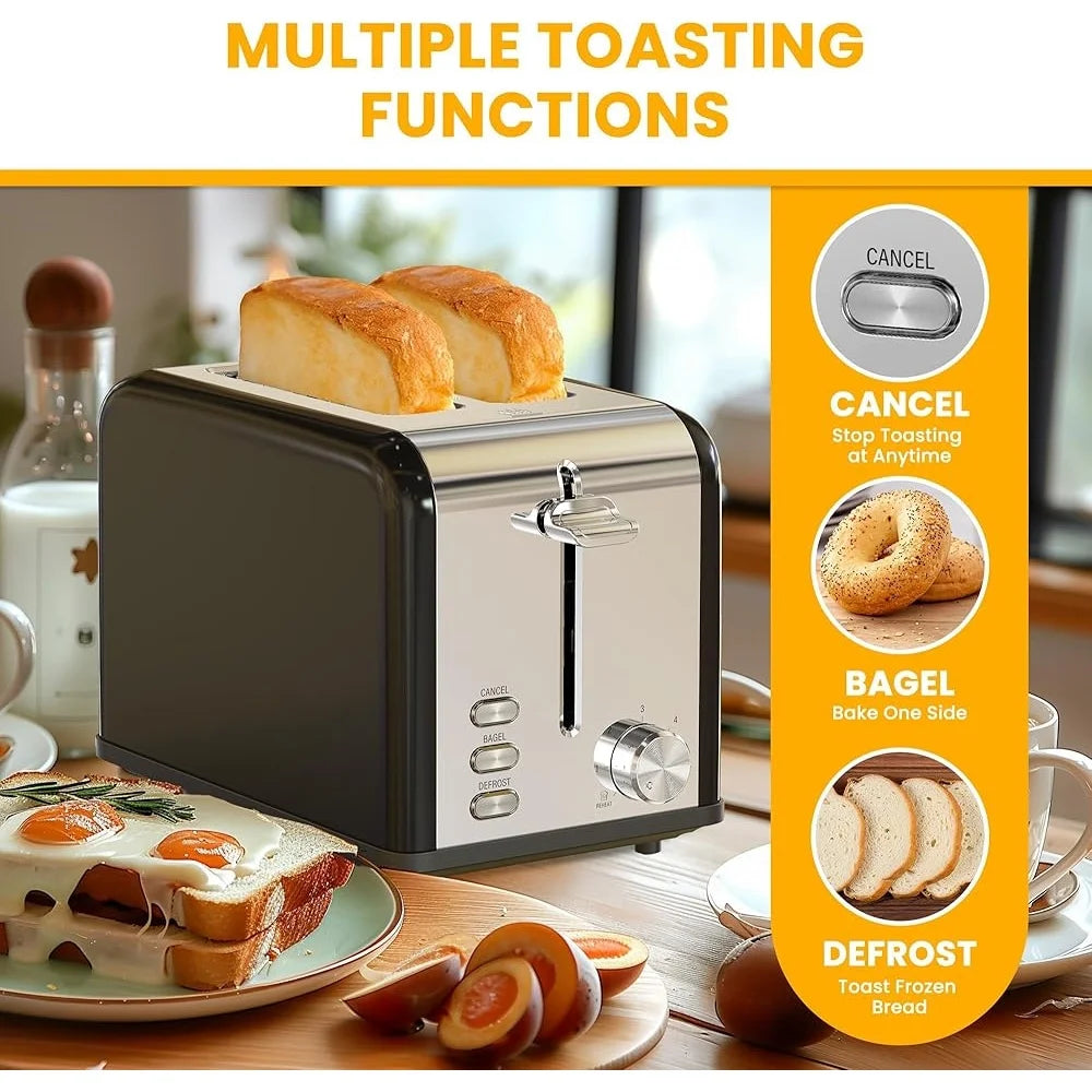 2 Slice Toaster 6 Settings Extra Wide Slot Crumb Tray