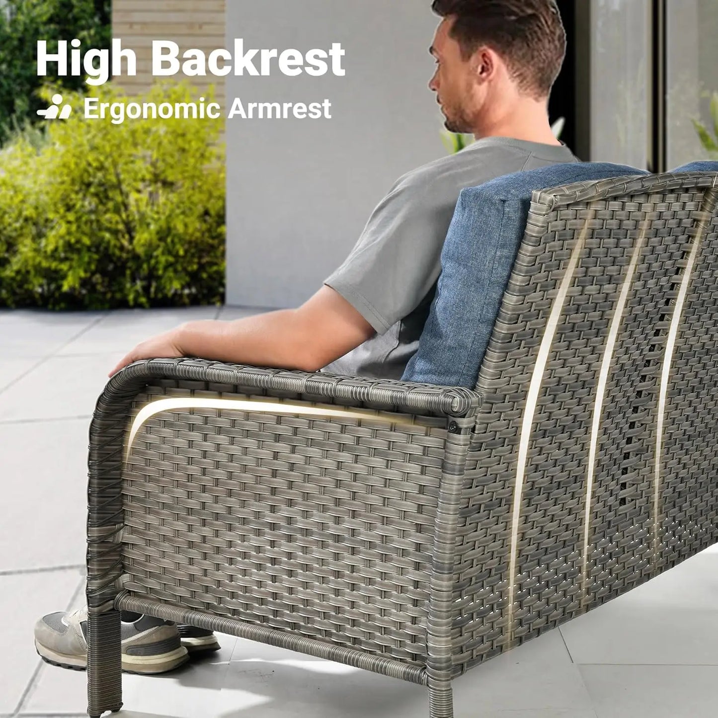 4 Pieces Patio Furniture Set with 30" Fire Pit Table, Outdoor Wicker Chairs of 4, All Weather High Back Rattan Chairs 4-Seater w