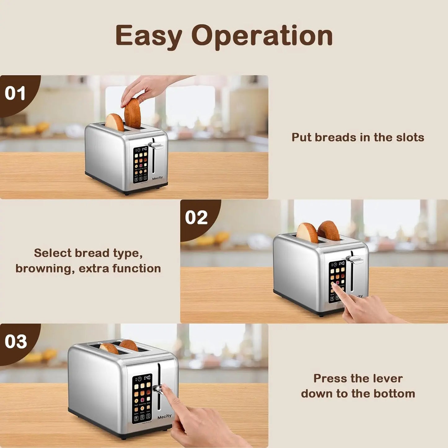 Iosn Touch Screen Stainless Steel Toaster For Bagels Bread