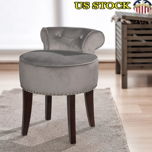 DUTRIEUX Elegant Vanity Stool Velvet Low Back Saber Legs