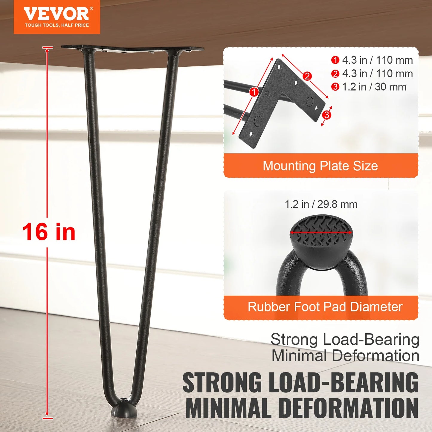 SucceBuy 16/19/28in Hairpin Furniture Legs 4PCS Black 500lbs Metal Heavy Duty  Modern Table Legs For Nightstand Coffee Table