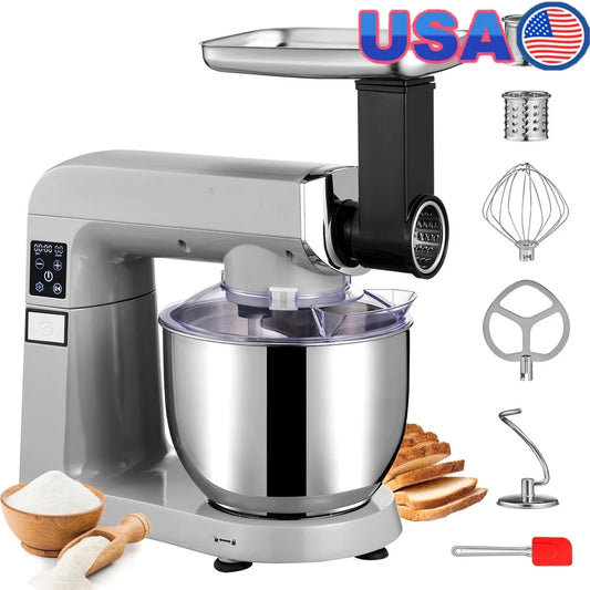 7.3qt Stand Mixer with Meat Grinder Scraper Food Tray 450W 6 Speed LCD Control 7L Stainless Bowl Kitchen Appliance