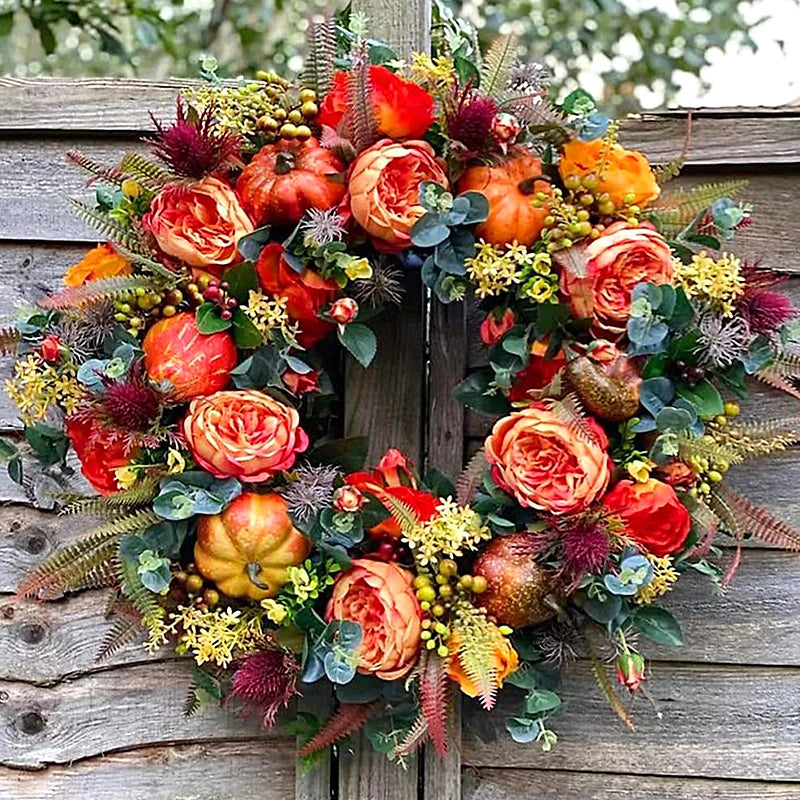Peony Pumpkin Wreath Decorative Artificial Autumn Garland Festival Theme Front Door Wreath Farmhouse Party Decoration