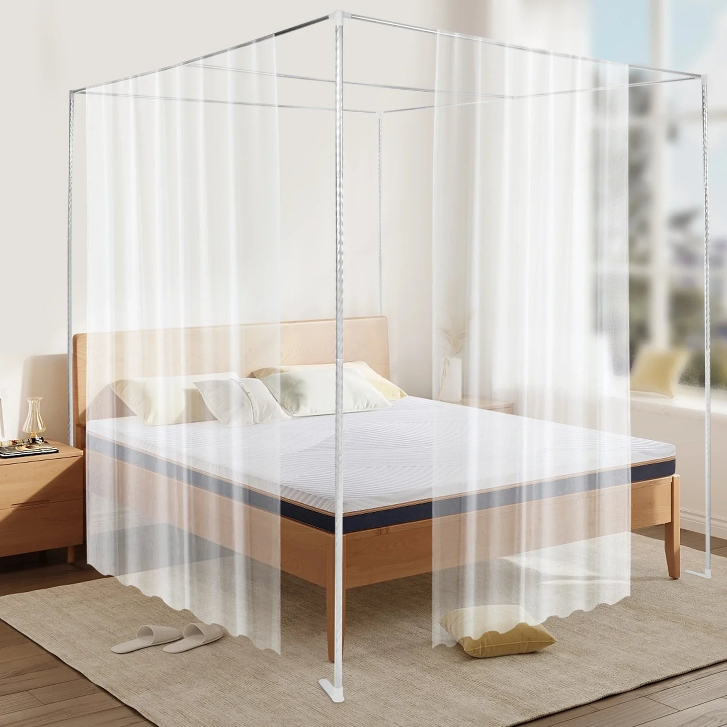 Stainless Steel Bedding Canopy Frame, Bedroom Furniture, Detachable Mosquito Net Frame, Bed Frame Queen for 4 Corner Bed